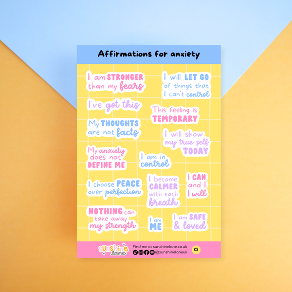 Sunshine Lane - Affirmations for Anxiety Sticker Sheet