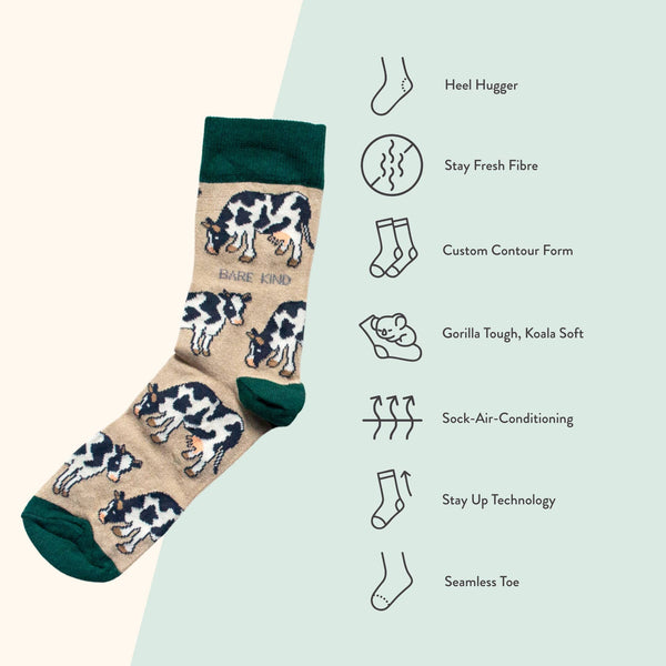 Bare Kind Socks - Cow Socks | Bamboo Socks | Beige Socks | Farm Socks