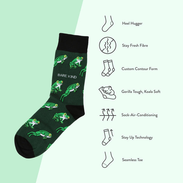 Bare Kind Socks - Tree Frog Socks | Bamboo Socks | Green Socks | Jungle Socks