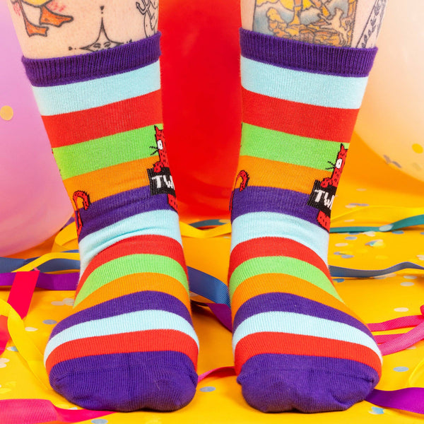 Katie Abey - Sweary Cat Tw*t Red Rainbow Socks