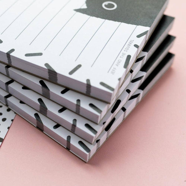Jeff and the Squirrel - Black Cat Lined A6 Notepad | Recycled Stationery