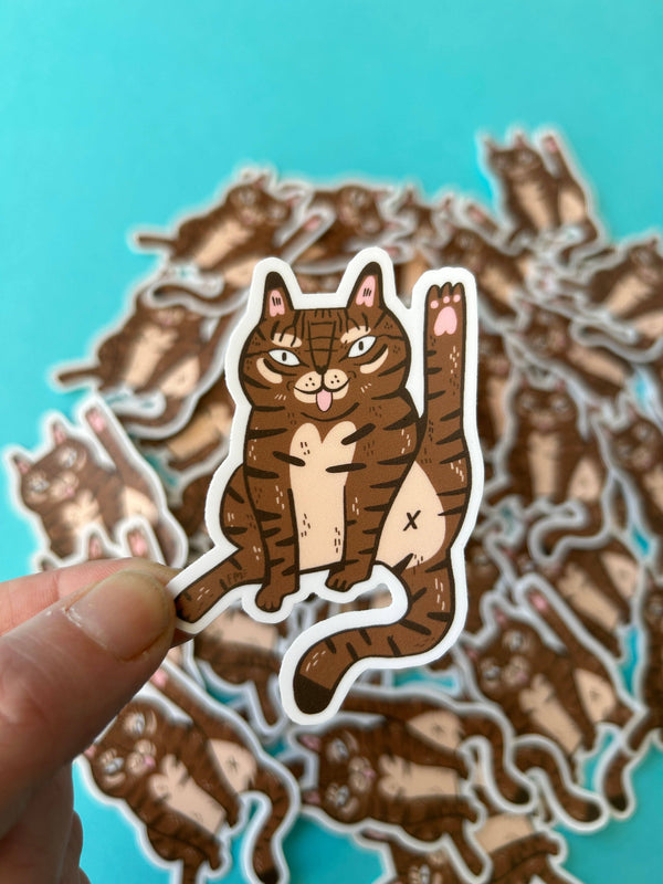 Fernandes Makes - Tabby Cat Licking Vinyl Sticker