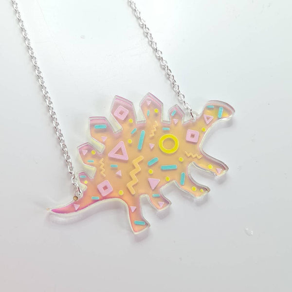 Prickle People - Iridescent Memphis pattern Dinosaur Necklace