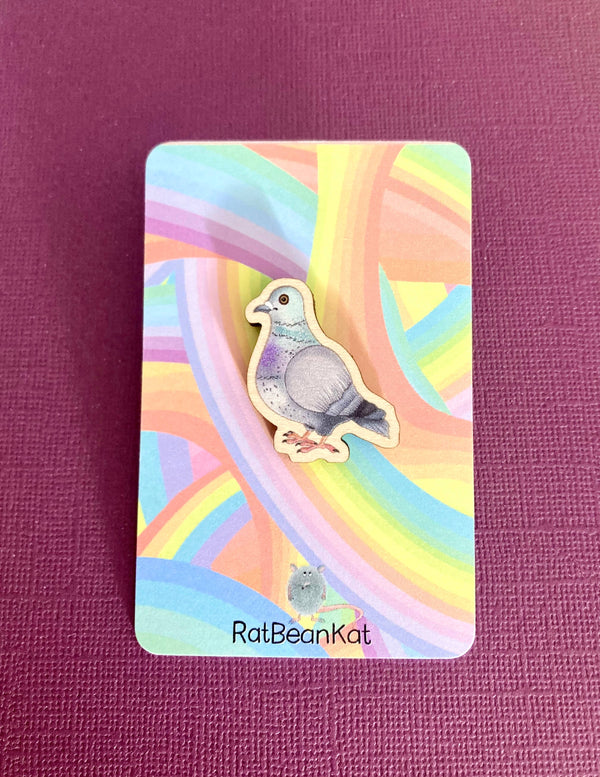 RatBeanKat - Little pigeon wooden pin badge