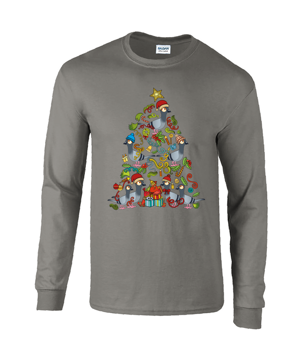 Christmas Tree Pigeons Long Sleeve Adults unisex T-shirt