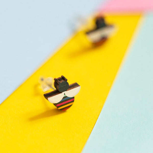 Hey There Munchquin - Bob the Bee - Eco friendly wooden stud earrings