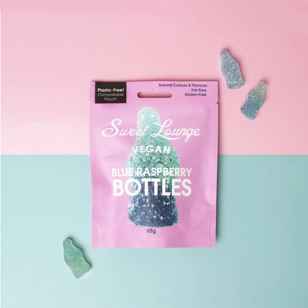 Sweet Lounge - Vegan Fizzy Blue Raspberry Bottles (Plastic-free) 65g