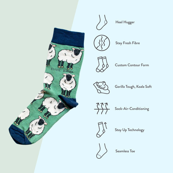 Bare Kind Socks - Sheep Socks | Bamboo Socks | Green Socks | Farm Socks