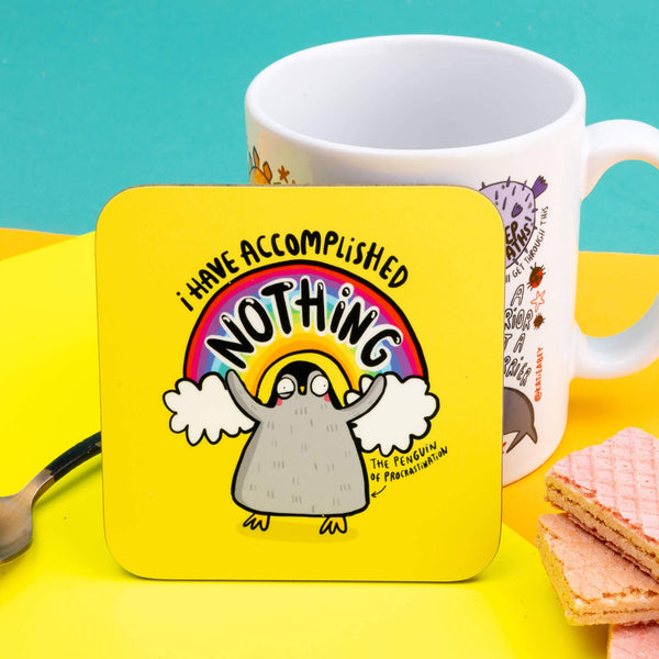 Katie Abey - Penguin of Procrastination Coasters