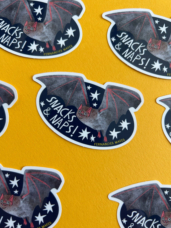 Fernandes Makes - Snacks & Naps Bat Vinyl Sticker