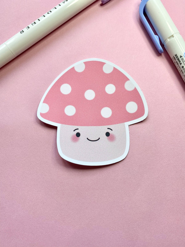 Fluffmallow - Cute kawaii pink mushroom vinyl sticker