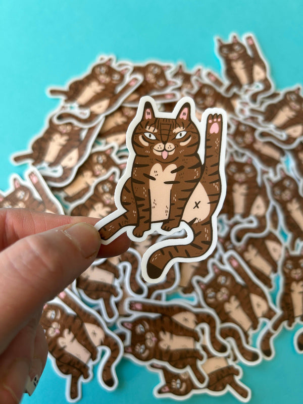 Fernandes Makes - Tabby Cat Licking Vinyl Sticker