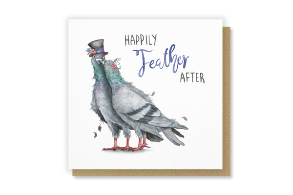 Citrus Bunn - Happily Feather After - Wedding Pigeon Love Greetings Card