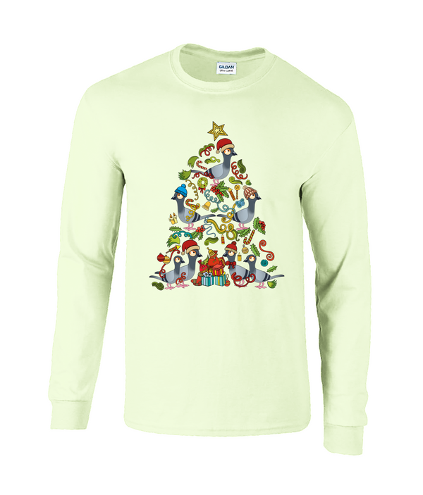Christmas Tree Pigeons Long Sleeve Adults unisex T-shirt