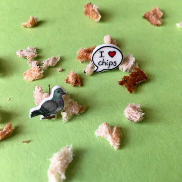 RatBeanKat - Little pigeon loves chips earrings