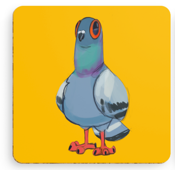 Dave the Pigeon Coaster - Yellow - Ellen S Artwork