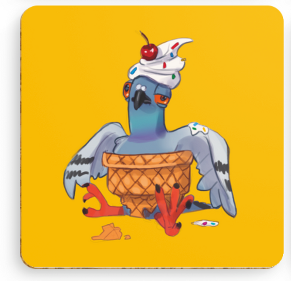 Ice Cream Dave the Pigeon Coaster - Yellow - Ellen S Artwork