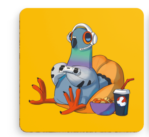 Coaster - Ellen S Artwork, Dave the pigeon gaming time