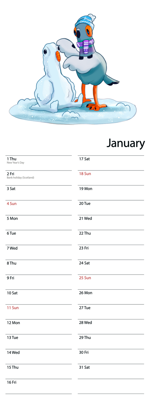 Dave the Pigeon 2026 Calendar