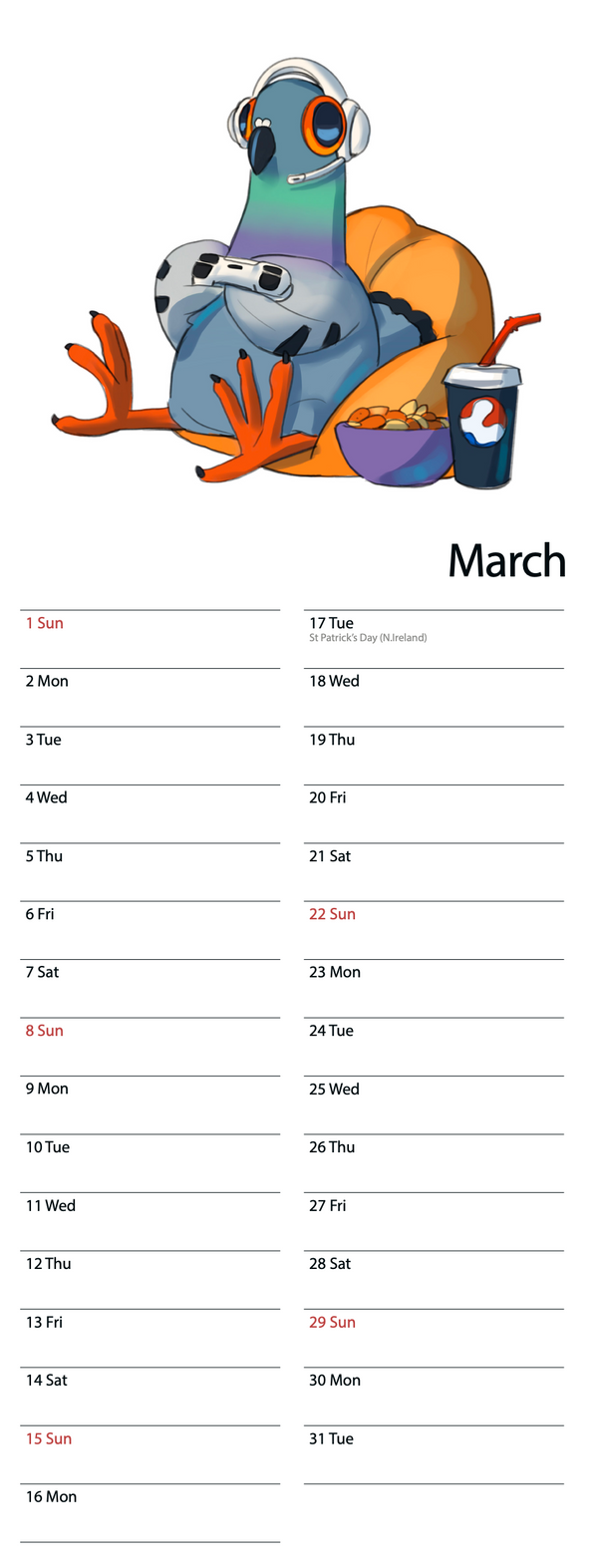 Dave the Pigeon 2026 Calendar