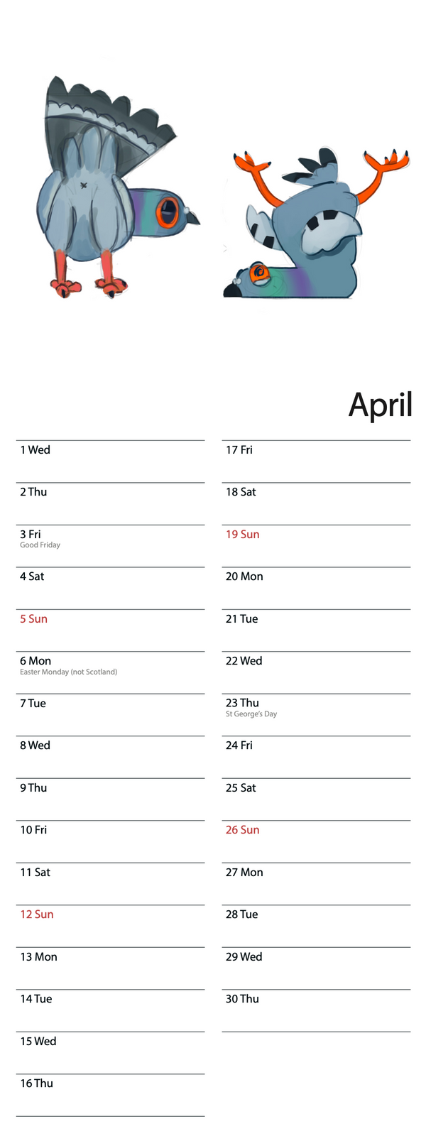 Dave the Pigeon 2026 Calendar