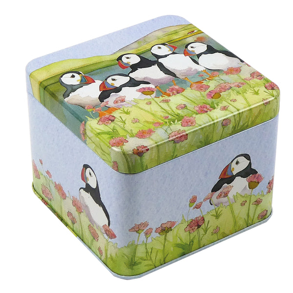 Sea Thrift Puffins small square Tin
