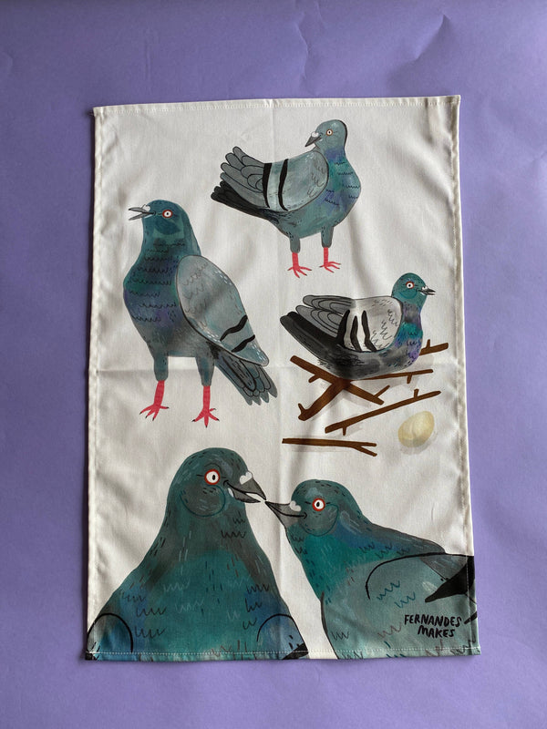 Fernandes Makes - Pigeon Pals / 100% cotton tea towel / 78cm by 47cm