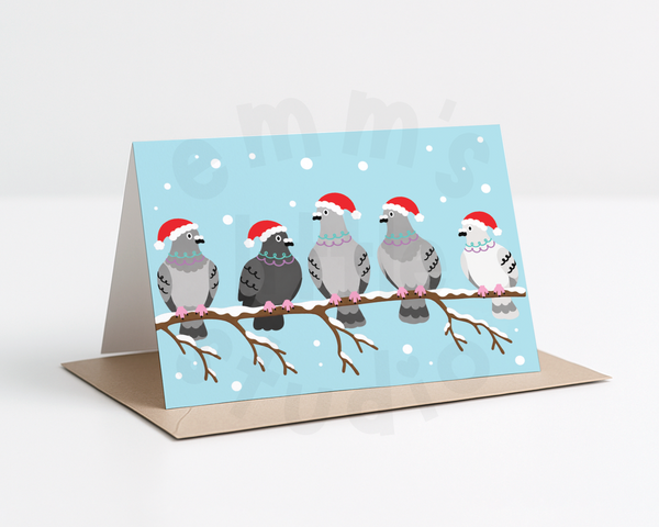 Emm's Little Studio - Snowy Pigeons Christmas Card