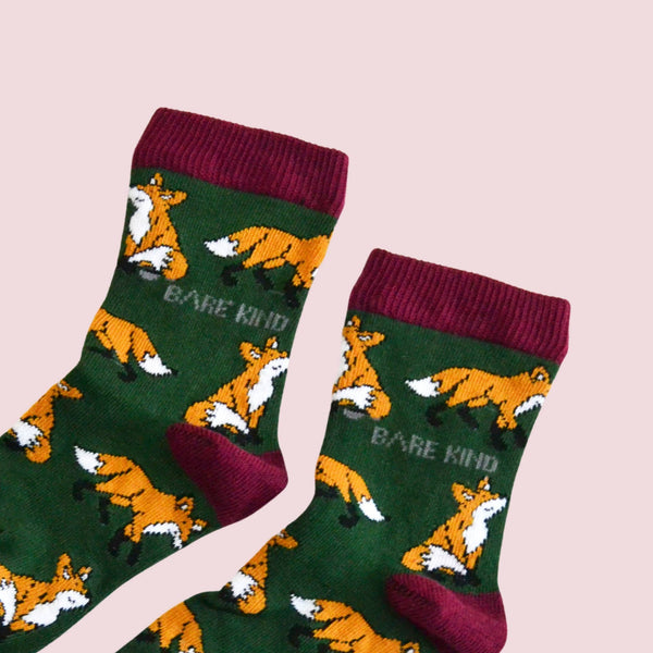 Bare Kind Socks - Fox Socks | Child Bamboo Socks | Green Socks | Cheeky Socks