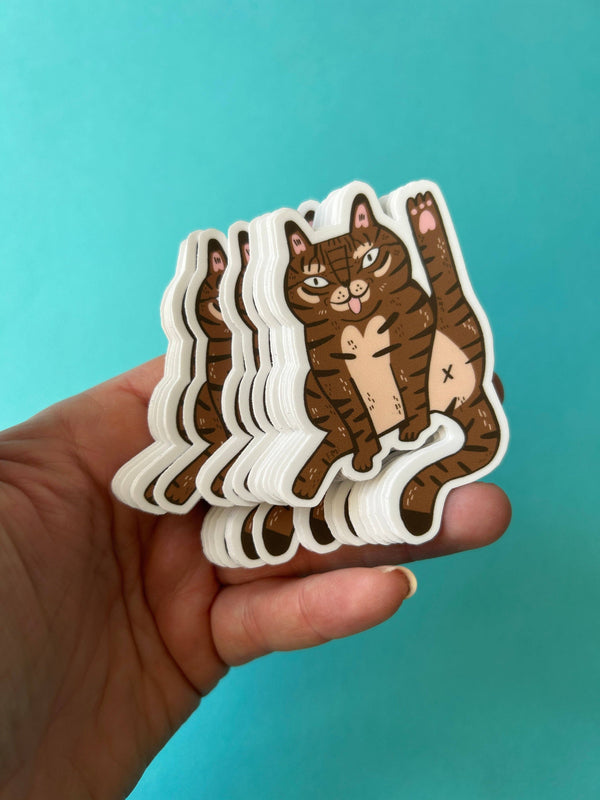 Fernandes Makes - Tabby Cat Licking Vinyl Sticker
