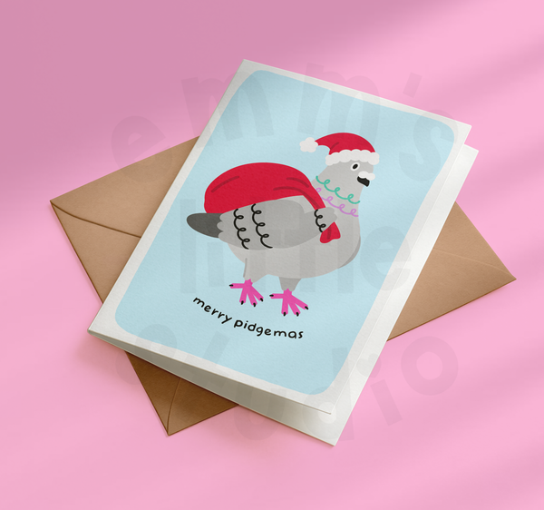 Emm's Little Studio - Merry Pidgemas Pigeon Christmas Card