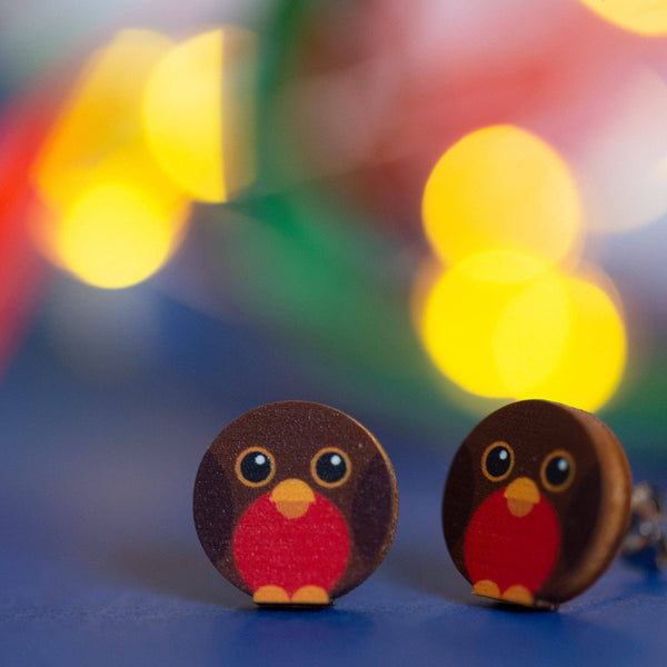 Hey There Munchquin - Round Robins - eco friendly wooden stud earrings