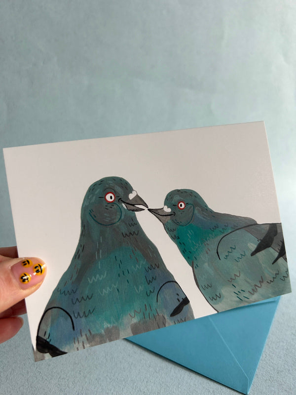 Fernandes Makes - Pigeon Couple goals, Bird Illustration, A6 Greeting Card