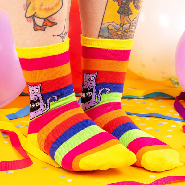 Katie Abey - Purple Cat Rainbow Sweary Cat Socks