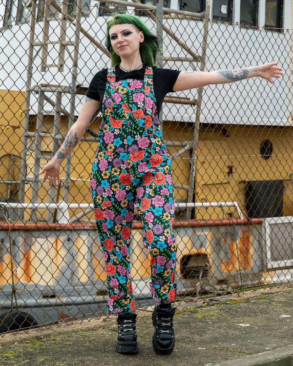 Rebel Romance - Rebel Romance Tattoo Floral Stretch Dungarees 