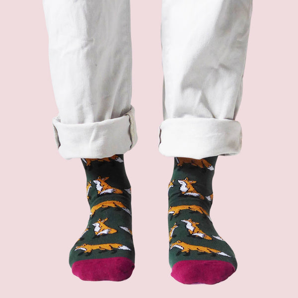 Bare Kind Socks - Fox Socks | Bamboo Socks | Green Socks | Cheeky Socks