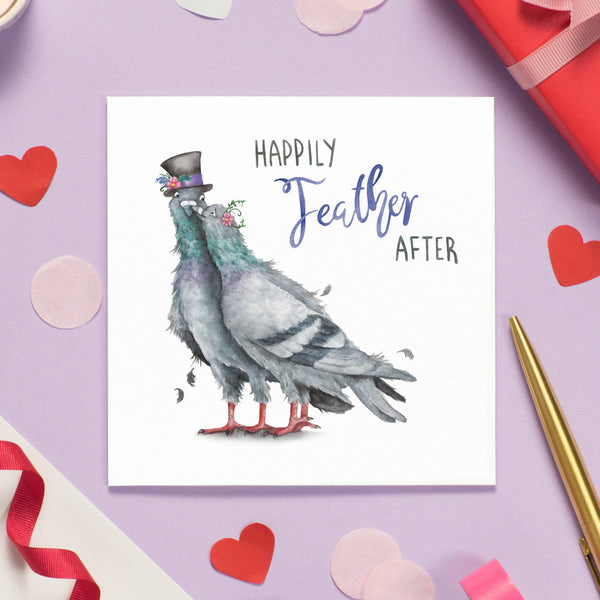 Citrus Bunn - Happily Feather After - Wedding Pigeon Love Greetings Card
