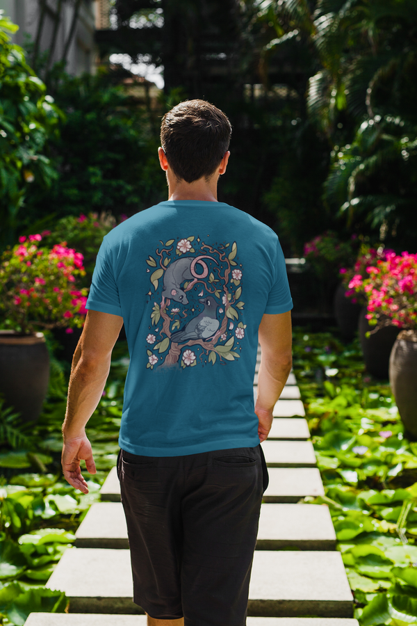 Compassion and Kindness, Rat and Pigeon , Adults Premium T-shirt (light Colours) Colour print on reverse