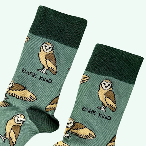 Bare Kind Socks - Barn Owl Socks | Bamboo Socks | Green Socks | Farm Socks