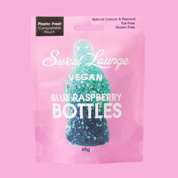 Sweet Lounge - Vegan Fizzy Blue Raspberry Bottles (Plastic-free) 65g