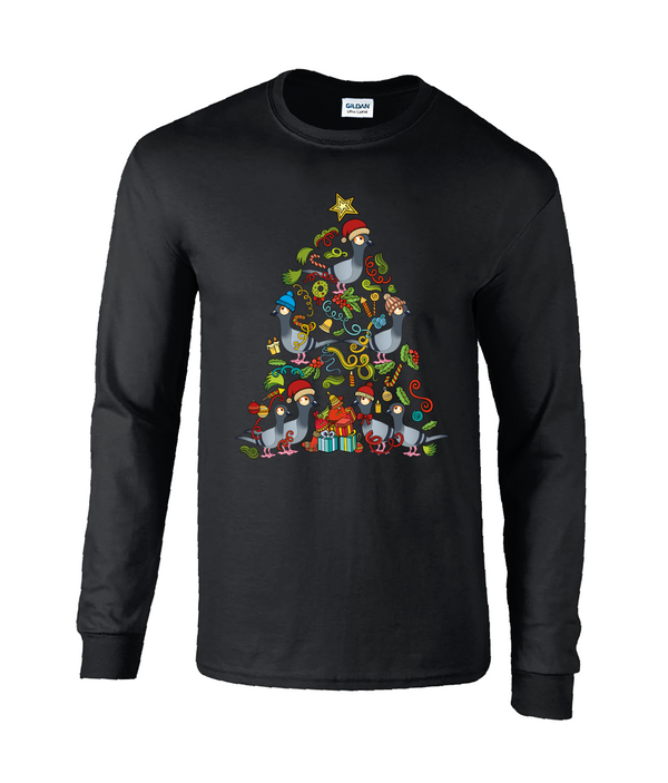 Christmas Tree Pigeons Long Sleeve Adults unisex T-shirt