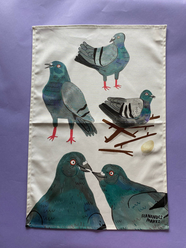 Fernandes Makes - Pigeon Pals / 100% cotton tea towel / 78cm by 47cm