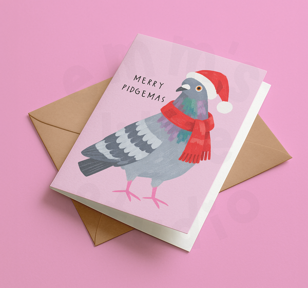 Emm's Little Studio - Merry Pidgemas Pigeon Christmas Card
