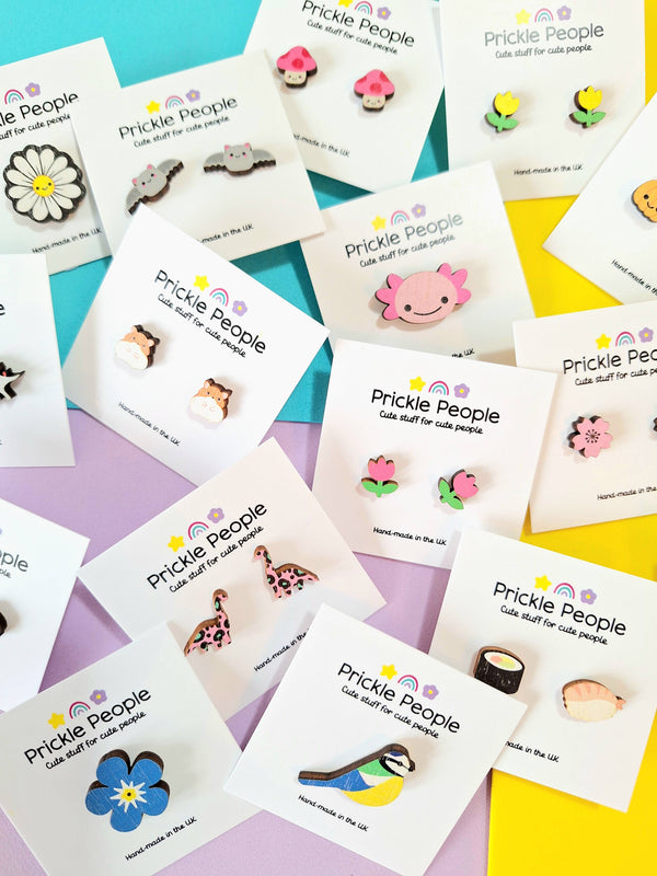 Prickle People - Rainbow Worm Pin Brooch, Wooden Jewellery, Cute