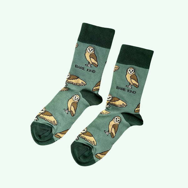 Bare Kind Socks - Barn Owl Socks | Bamboo Socks | Green Socks | Farm Socks