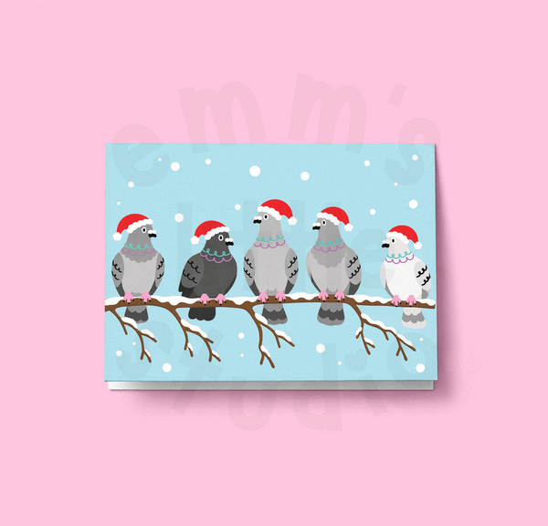 Emm's Little Studio - Snowy Pigeons Christmas Card