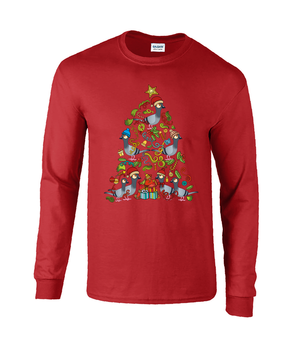 Christmas Tree Pigeons Long Sleeve Adults unisex T-shirt
