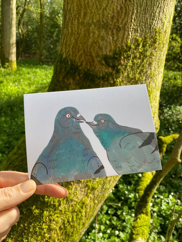Fernandes Makes - Pigeon Couple goals, Bird Illustration, A6 Greeting Card