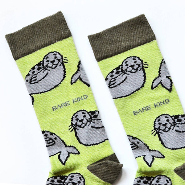 Bare Kind Socks - Seal Socks | Bamboo Socks | Summery Green Socks: UK Adult 4-7 / Single Pair / Seals