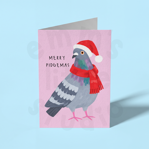 Emm's Little Studio - Merry Pidgemas Pigeon Christmas Card